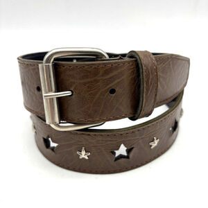 Vintage Y2K Absolutely Fresh Brown Faux Leather Star Stud Cut-out Belt M 32" USA